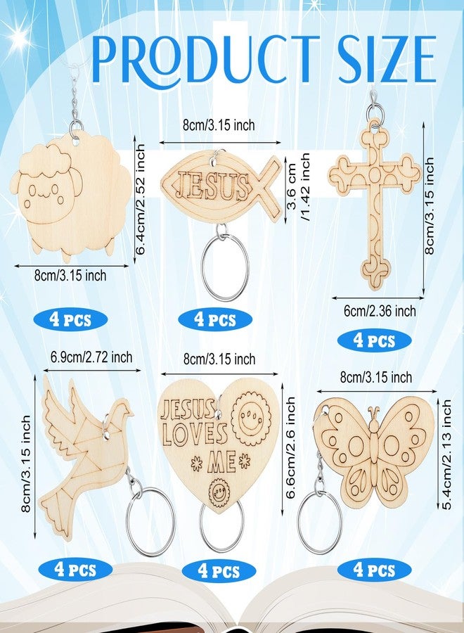 Blueweenly 24 Pcs Jesus Wood Religious Keychains Craft Kit DIY Christian Wood Keychain Craft Color Your Own Wooden Keychain for Art Activities Party Decoration Birthday Gift - Image 2